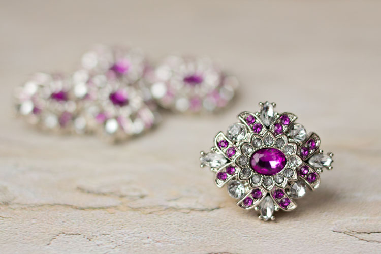 Madeline - Purple/Clear Rhinestone Button