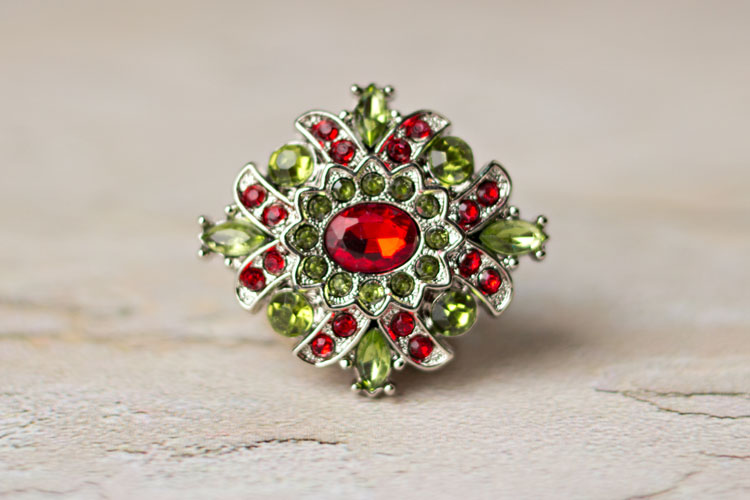 Madeline - Red/Green Rhinestone Button