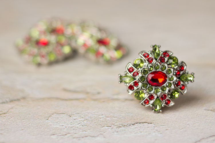 Madeline - Red/Green Rhinestone Button