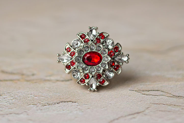 Madeline - Red/Clear Rhinestone Button