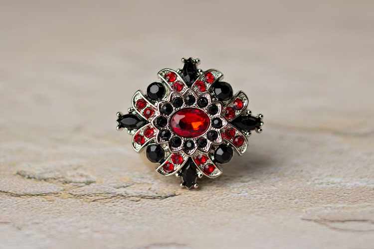 Madeline - Red/Black Rhinestone Button