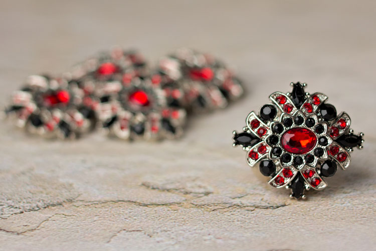 Madeline - Red/Black Rhinestone Button