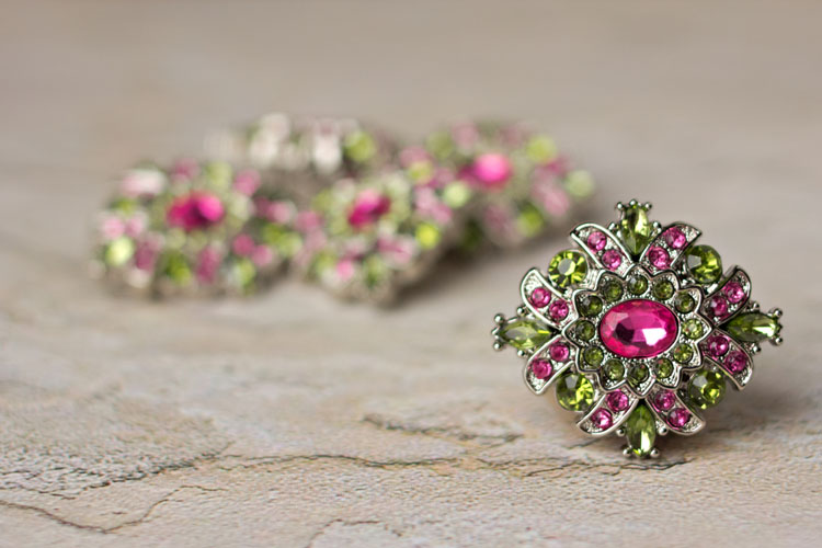 Madeline - Pink/Green Rhinestone Button