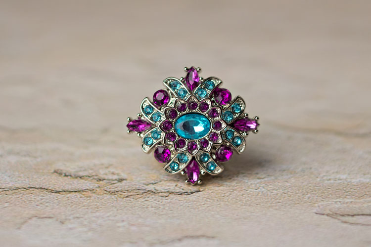 Madeline - Turquoise/Purple Rhinestone Button