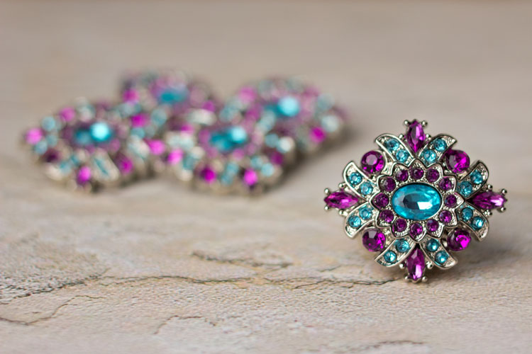 Madeline - Turquoise/Purple Rhinestone Button