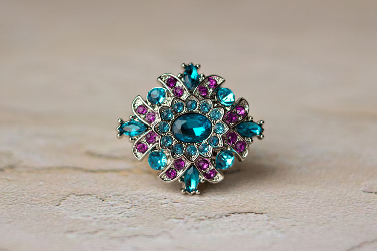 Madeline - Teal/Turquoise/Purple Rhinestone Button