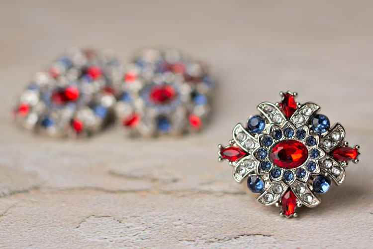 Madeline - Red/Navy/Clear Rhinestone Button