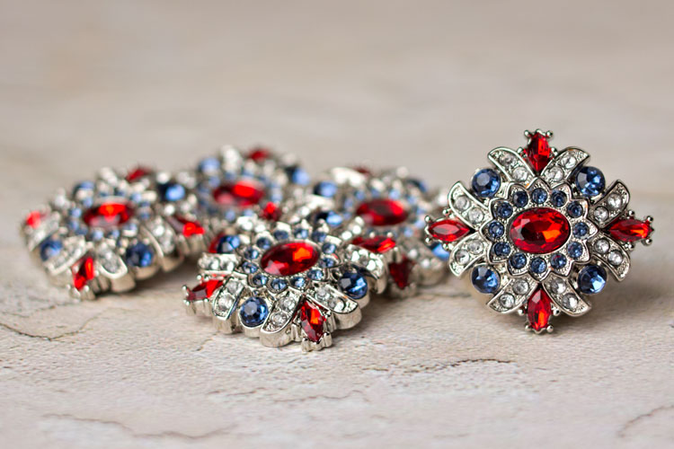 Madeline - Red/Navy/Clear Rhinestone Button