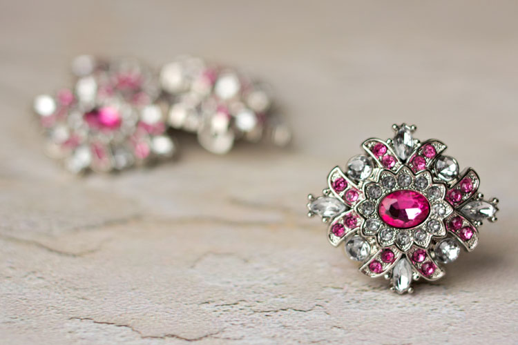 Madeline - Hot Pink/Clear Rhinestone Button