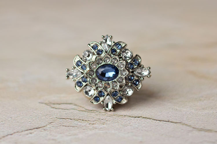 Madeline - Navy/Clear Rhinestone Button