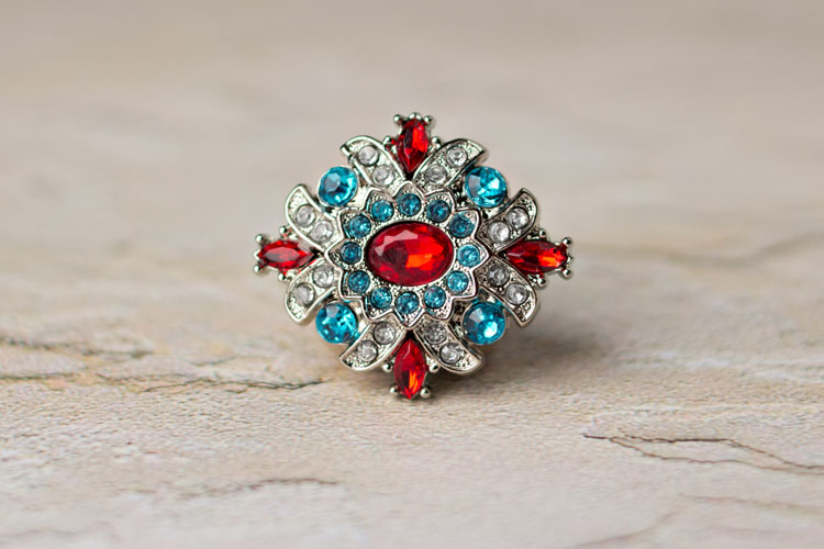 Madeline - Red/Turquoise/Clear Rhinestone Button