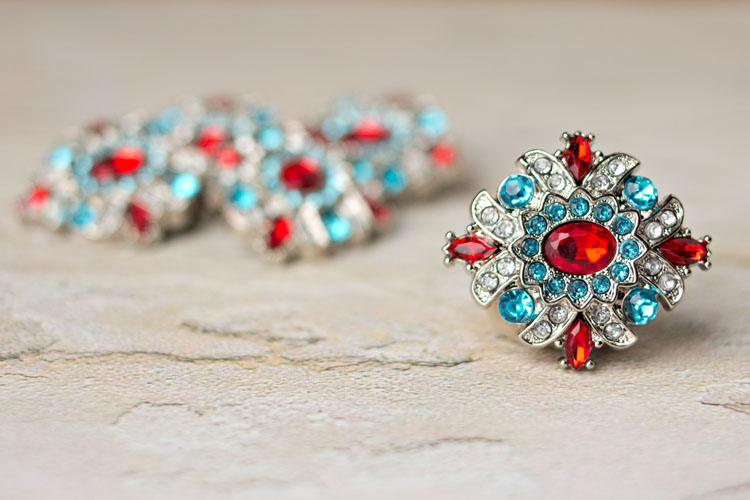 Madeline - Red/Turquoise/Clear Rhinestone Button