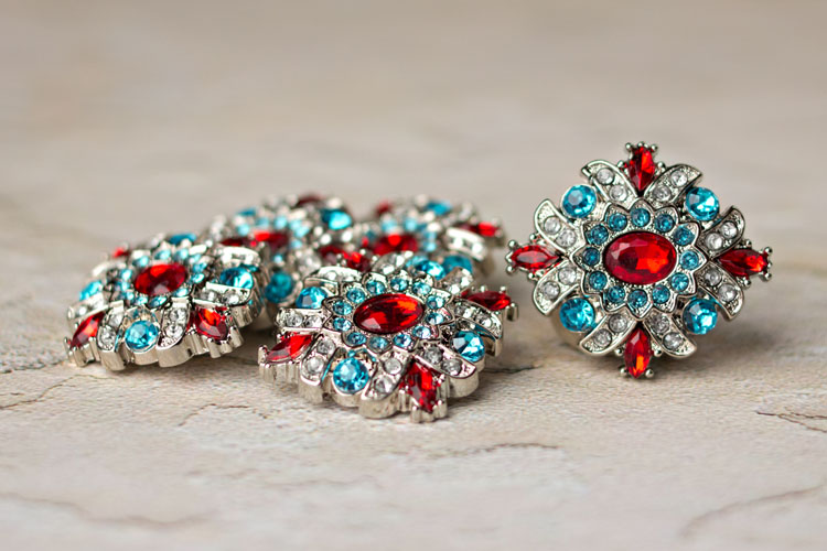 Madeline - Red/Turquoise/Clear Rhinestone Button
