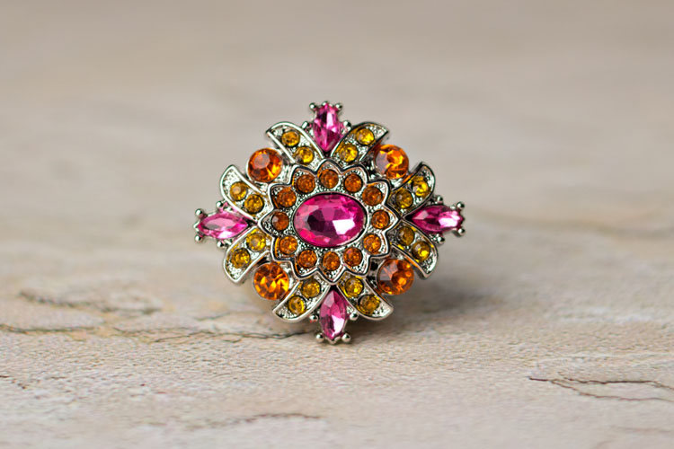 Madeline - Hot Pink/Yellow/Orange Rhinestone Button