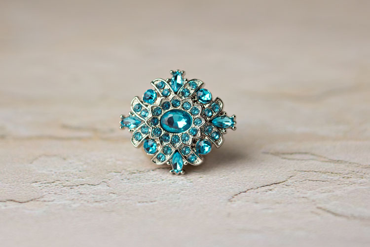 Madeline - Turquoise Rhinestone Button