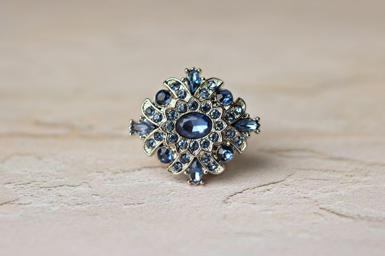 Madeline - Navy Rhinestone Button