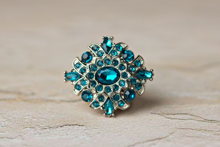 Madeline - Teal Rhinestone Button