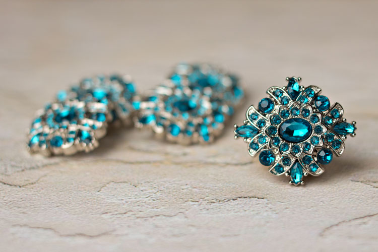 Madeline - Teal Rhinestone Button