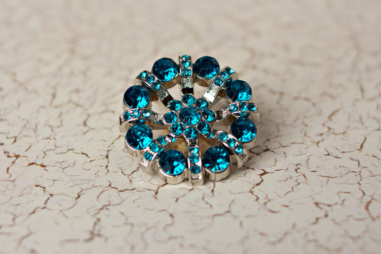 Lisa - Teal Rhinestone Button