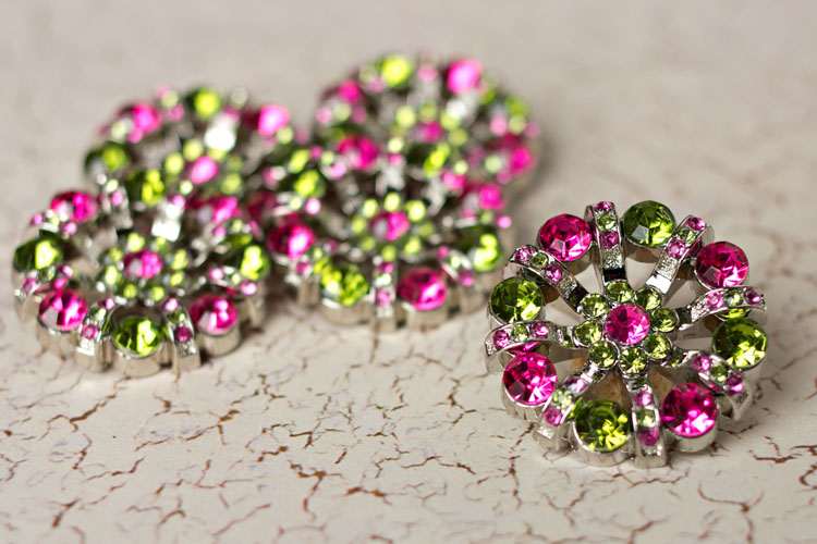 Lisa - Hot Pink/Artichoke Rhinestone Button