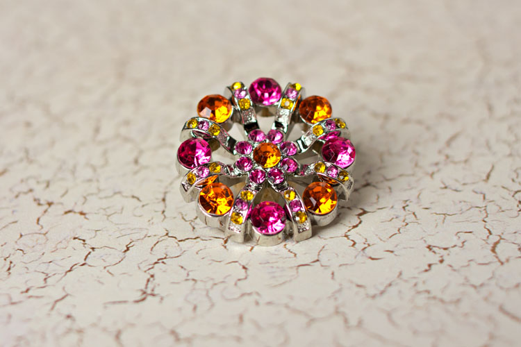 Lisa - Hot Pink/Orange/Yellow Rhinestone Button