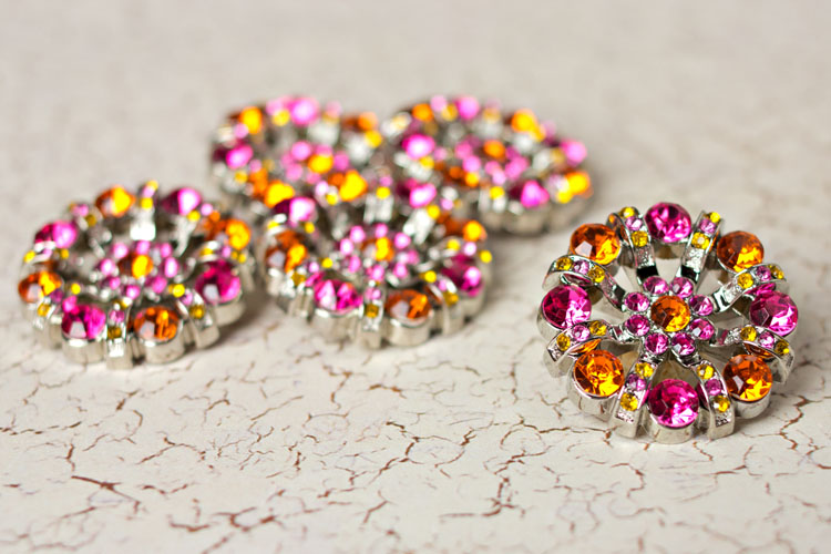 Lisa - Hot Pink/Orange/Yellow Rhinestone Button