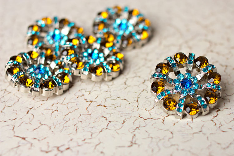 Lisa - Teal/Turquoise/Amber Rhinestone Button