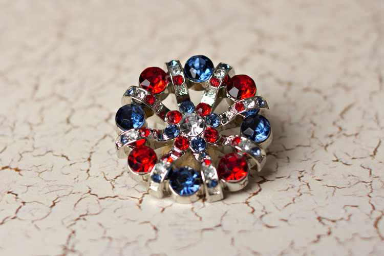 Lisa - Clear/Red/Blue Rhinestone Button -2