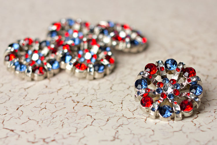 Lisa - Clear/Red/Blue Rhinestone Button -2