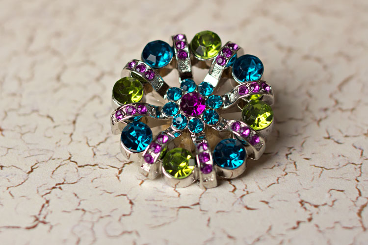 Lisa - Purple/Teal/Artichoke Rhinestone Button