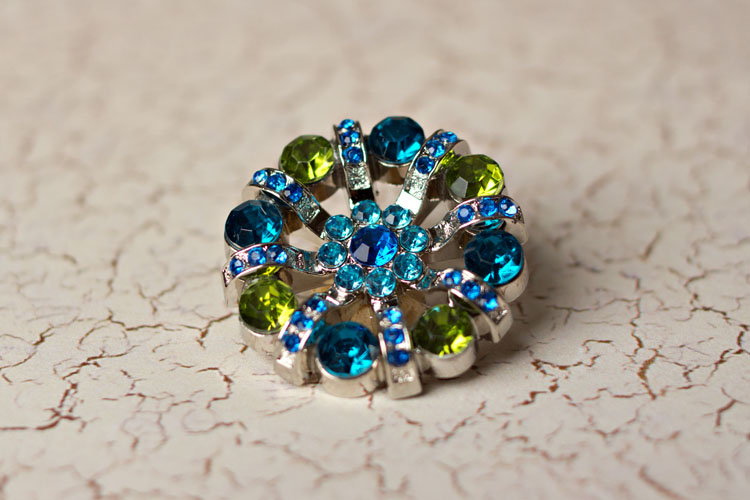 Lisa - Teal/Turquoise/Artichoke Rhinestone Button