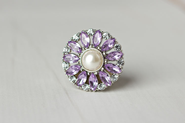 Amy - White Pearl/Lavender Rhinestone Button
