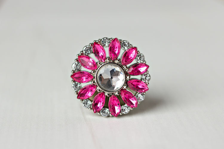 Amy - Hot Pink/Clear Rhinestone Button