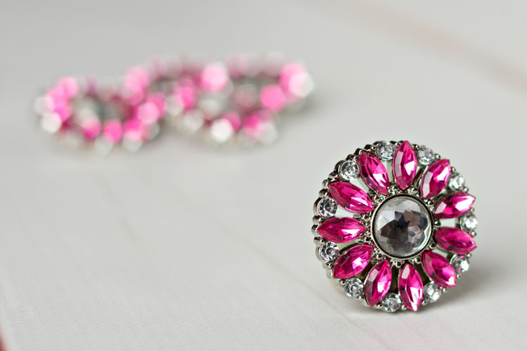 Amy - Hot Pink/Clear Rhinestone Button