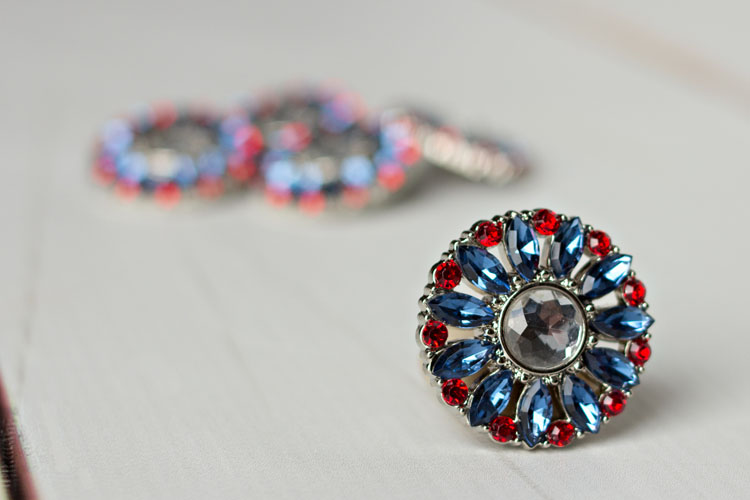Amy - Navy/Clear/Red Rhinestone Button