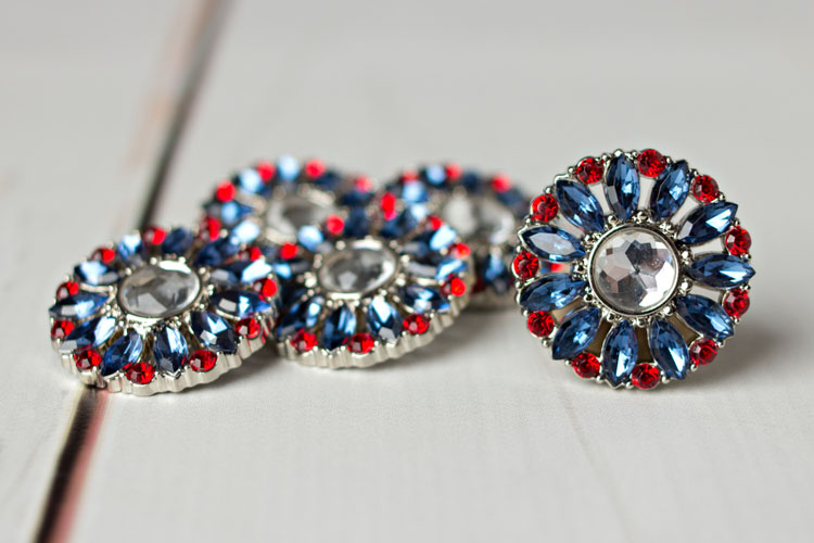Amy - Navy/Clear/Red Rhinestone Button