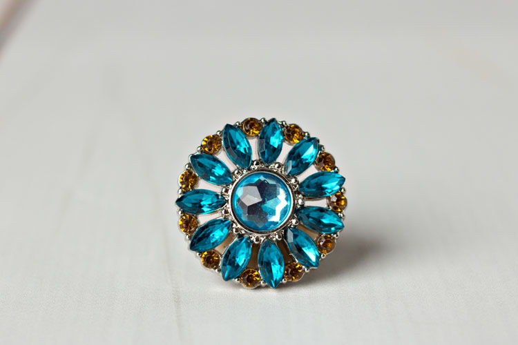 Amy - Teal/Turquoise/Amber Rhinestone Button