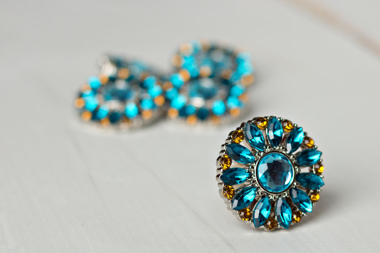 Amy - Teal/Turquoise/Amber Rhinestone Button