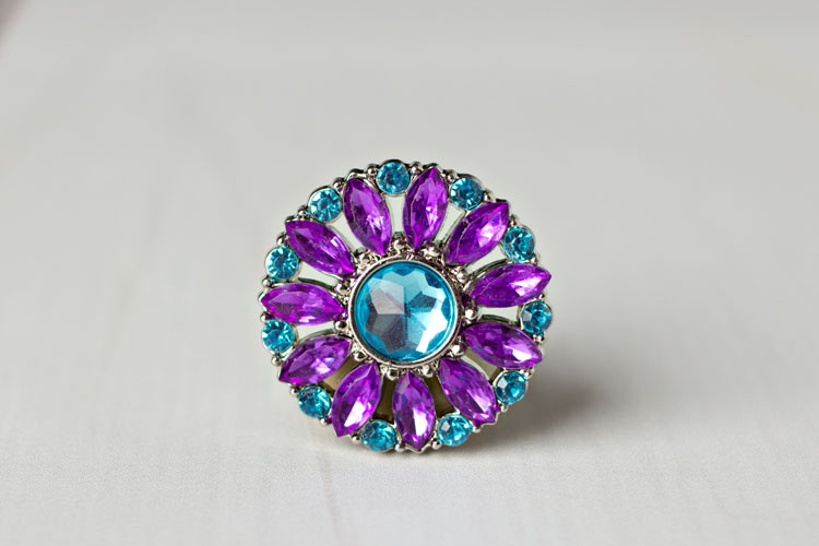 Amy - Purple/Turquoise Rhinestone Button