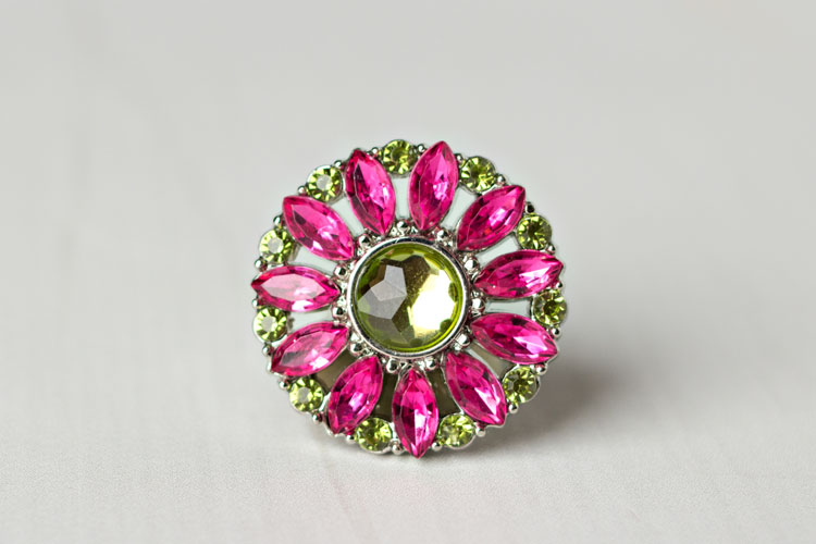 Amy - Hot Pink/Artichoke Rhinestone Button