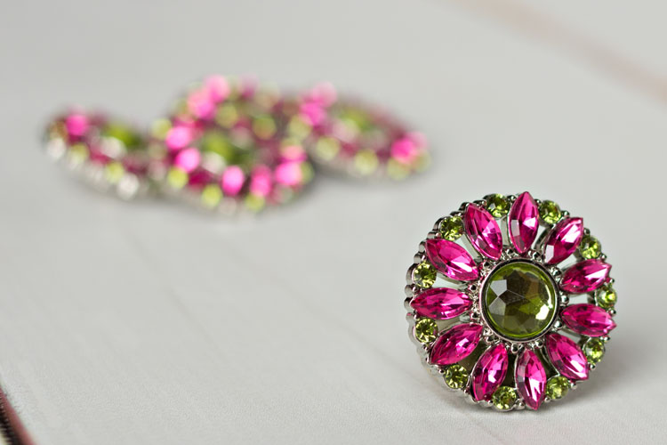 Amy - Hot Pink/Artichoke Rhinestone Button