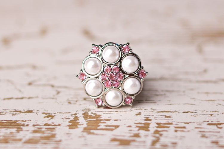 Abbey - White Pearl/Light Pink Rhinestone Button