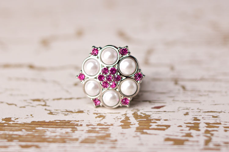 Abbey - White Pearl/Hot Pink Rhinestone Button