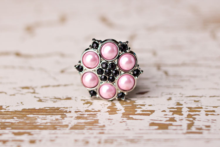 Abbey - Pink Pearl/Black Rhinestone Button