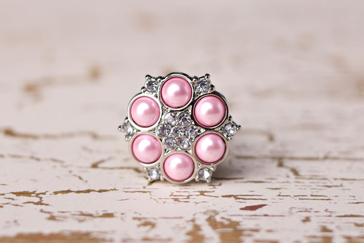 Abbey - Pink Pearl/Clear Rhinestone Button