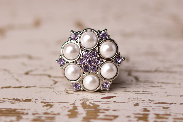 Abbey - White Pearl/Lavender Rhinestone Button