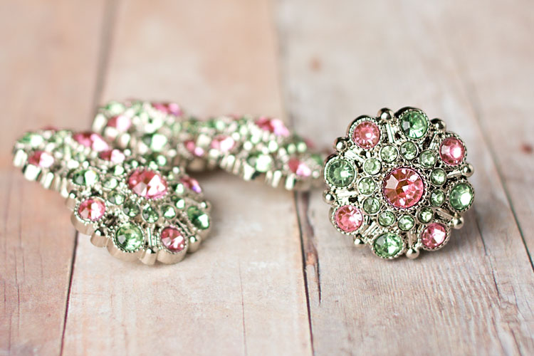 Special - Pink/Spring Green Rhinestone Button