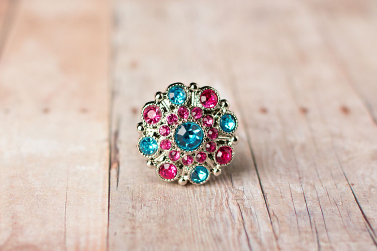 Special - Turquoise/Hot Pink Rhinestone Button