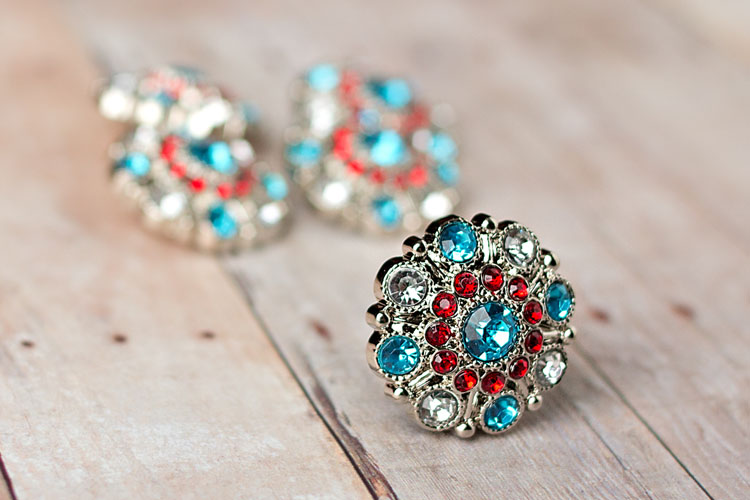 Special - Turquoise/Red/Clear Rhinestone Button