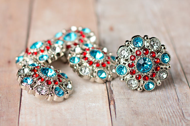 Special - Turquoise/Red/Clear Rhinestone Button
